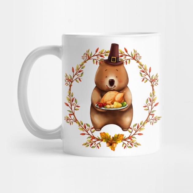 Thanksgiving Bear With Turkey Dinner by TNMGRAPHICS